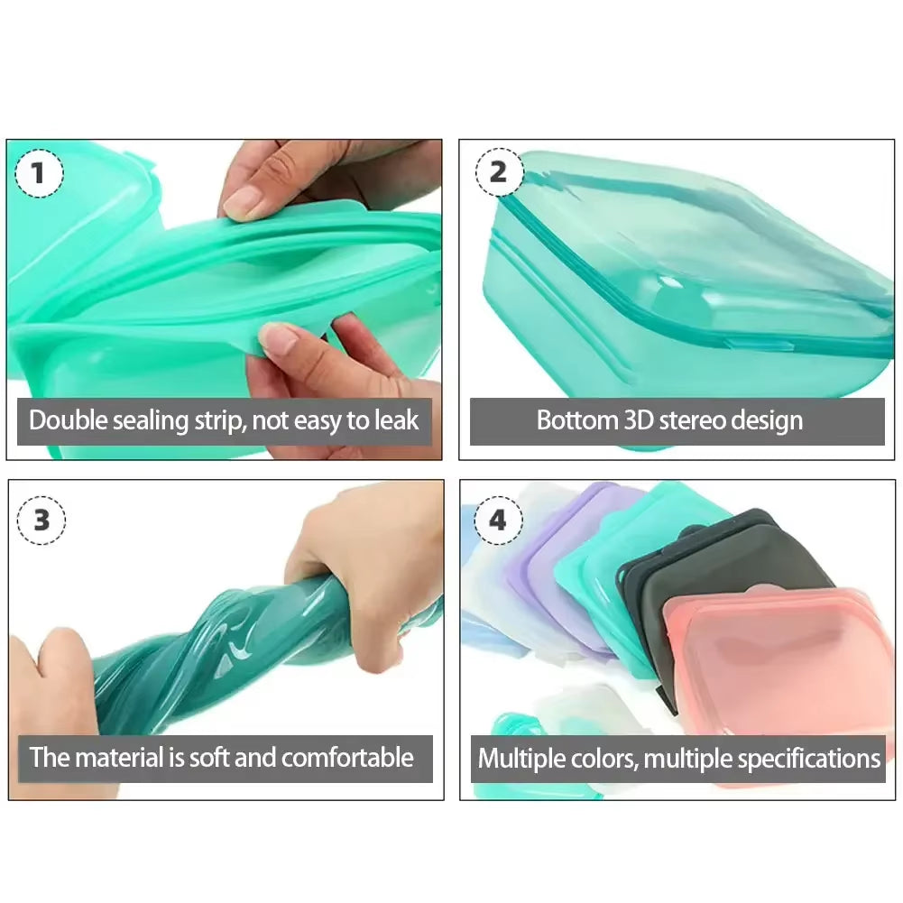 Silicone Food Storage Bag Reusable Stand up Zip Bag Leakproof Containers Fresh Bag Food Storage Bag Fresh Wrap Ziplock Bag