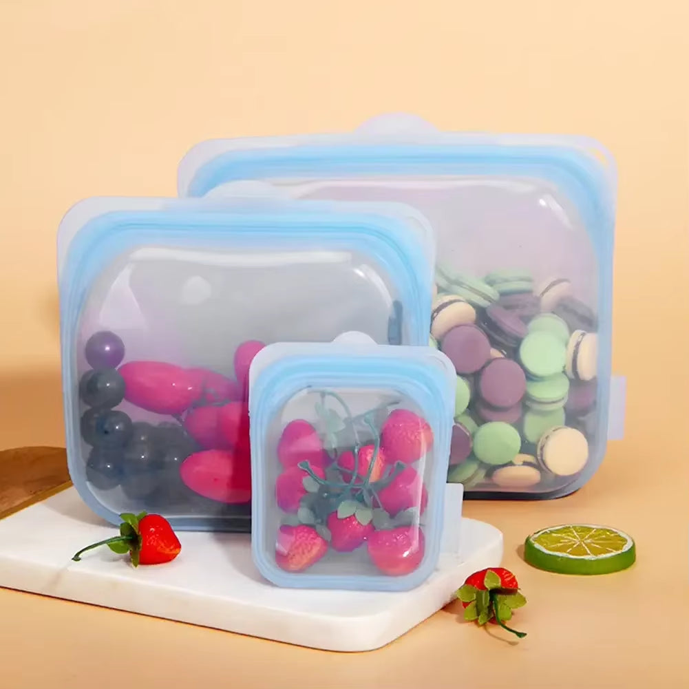 Silicone Food Storage Bag Reusable Stand up Zip Bag Leakproof Containers Fresh Bag Food Storage Bag Fresh Wrap Ziplock Bag